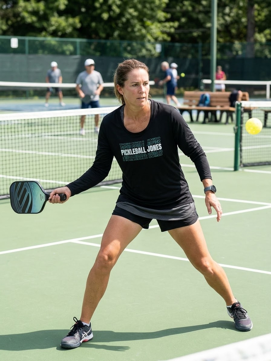 Ladies Black Long Sleeve Performance w/ White and Seafoam Stacked Logo