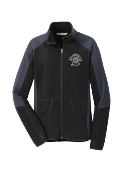Ladies Gray and Black Full Zip Fleece w/ embroidered Gray Logo