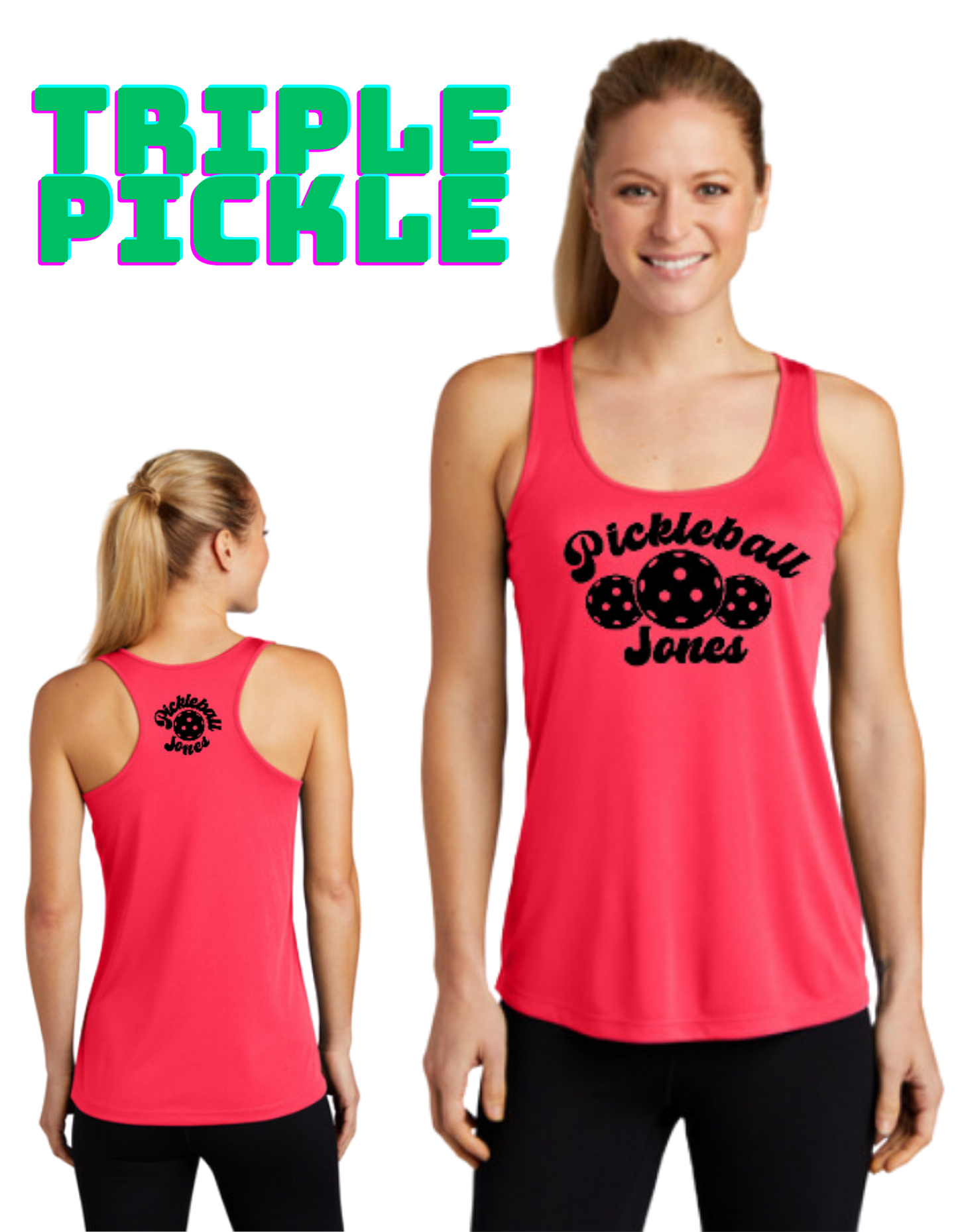 Ladies Racerback Tank Triple Pickle Coral