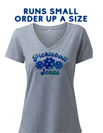 Ladies Grey V Neck "Trippy Pickle" Blue/Green