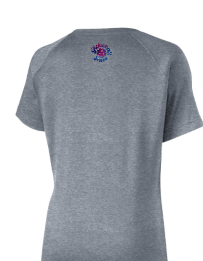 Ladies Grey V Neck "Trippy Pickle" Purple/Pink