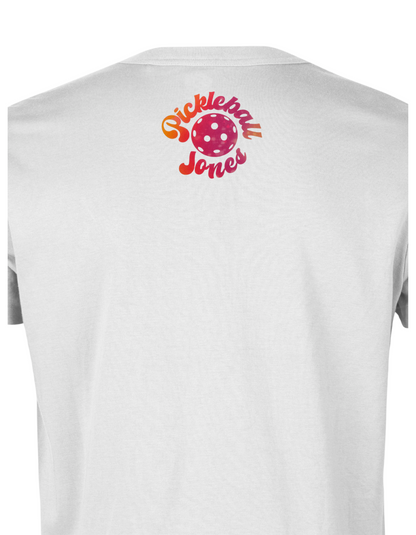 Ladies White V Neck "Trippy Pickle" Pink/Orange