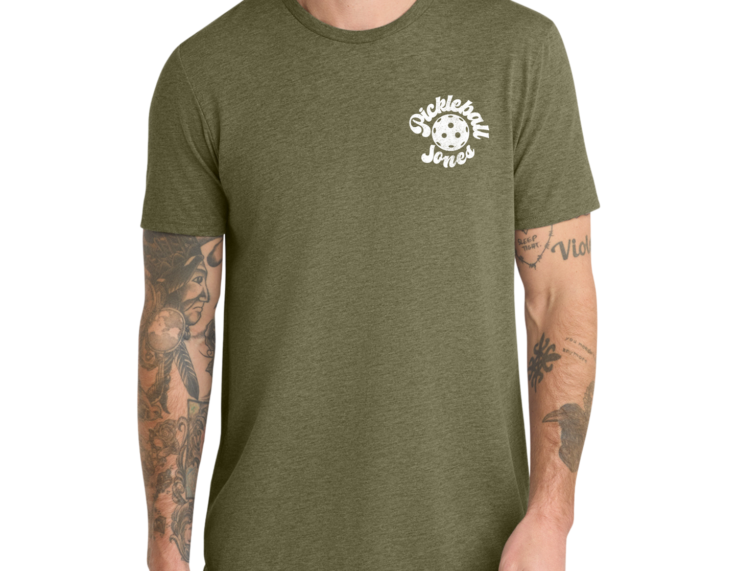 Men's Olive Green Short Sleeve with distressed white back flag