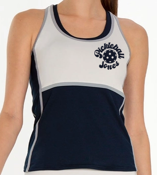 Ladies Ashley Midnight, Gray, and White Racerback Tank