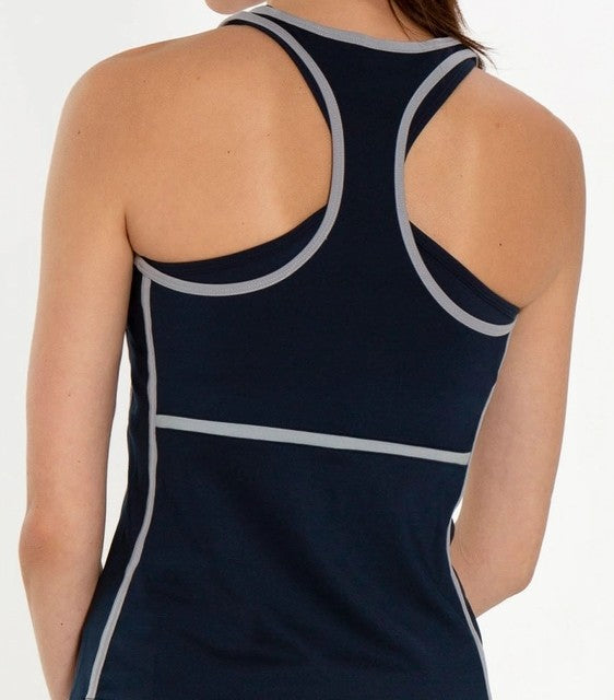 Ladies Ashley Midnight, Gray, and White Racerback Tank