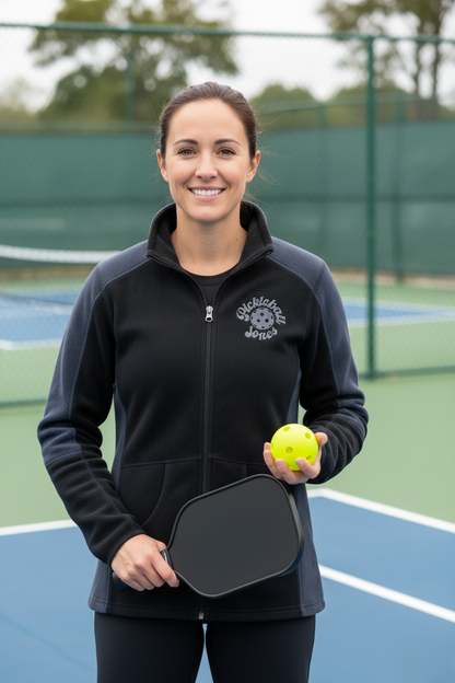 Ladies Gray and Black Full Zip Fleece w/ embroidered Gray Logo