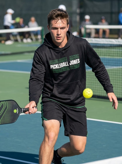 Men's Squad Hooded Tech Fleece Pullover with Stacked White/Green Logo