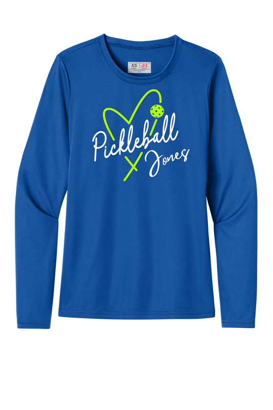 Ladies Long Sleeve w/ Neon Green and White PBJ Heart