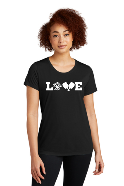 Ladies Short Sleeve Scoop Neck LOVE in Black