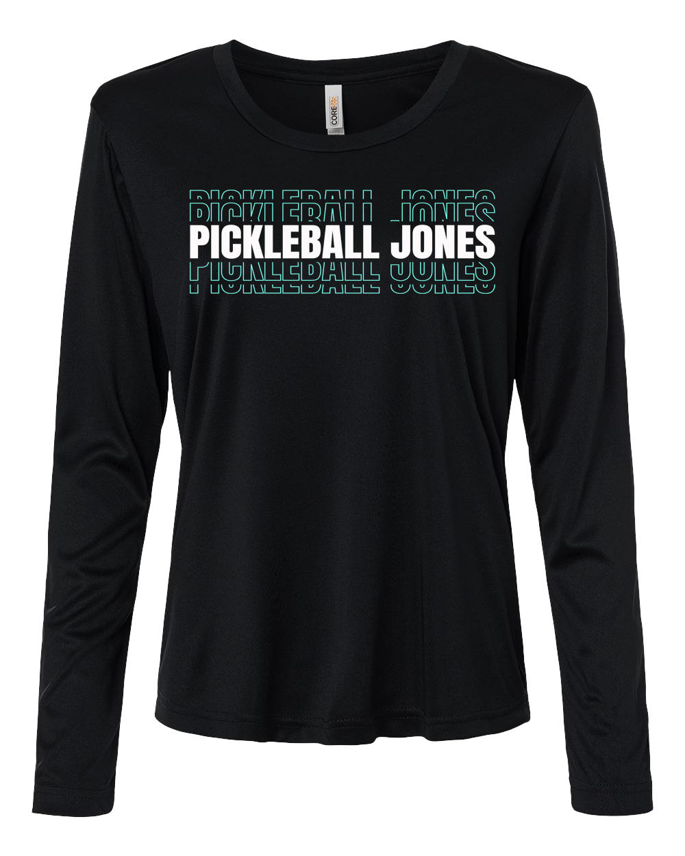 Ladies Black Long Sleeve Performance w/ White and Seafoam Stacked Logo