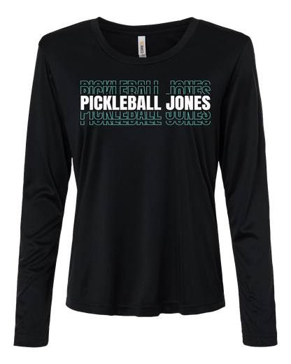 Ladies Black Long Sleeve Performance w/ White and Seafoam Stacked Logo