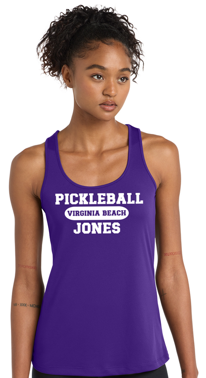 Ladies Purple Racerback Tank w/ White Virginia Beach