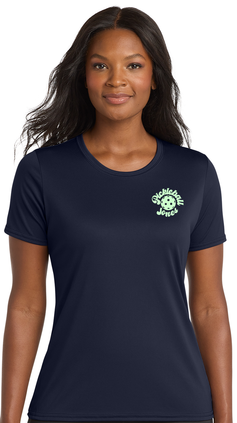 Ladies Short Sleeve Crew with Mint Back Stripe