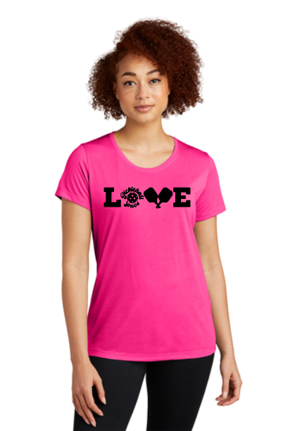 Ladies Scoop Neck Short Sleeve LOVE Bright Pink