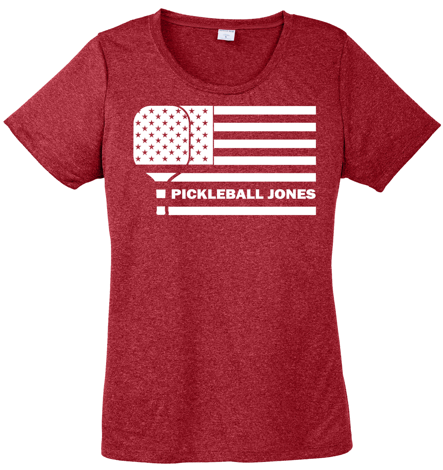 Ladies Red Heather Scoop Neck with White Paddle Flag