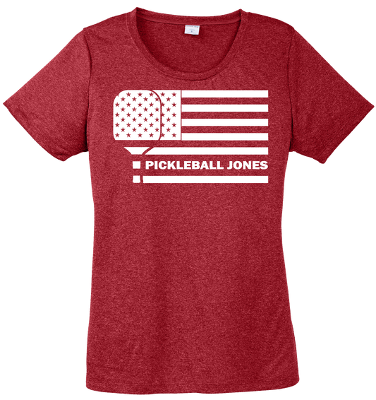 Ladies Red Heather Scoop Neck with White Paddle Flag