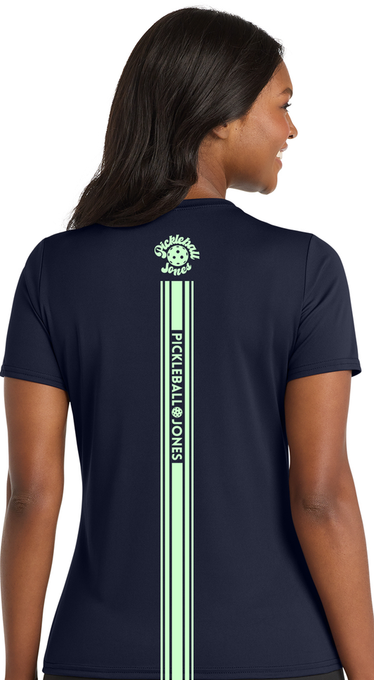 Ladies Short Sleeve Crew with Mint Back Stripe