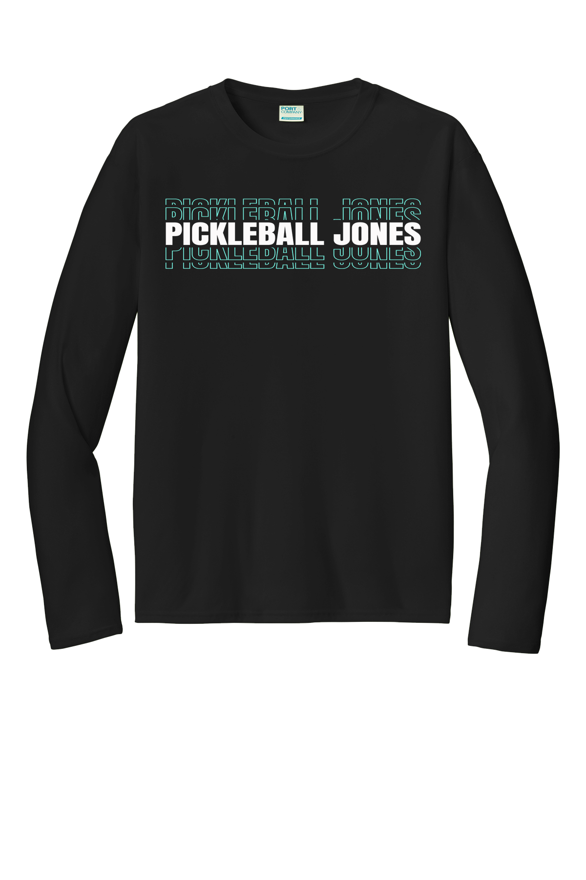 Men's Black Long Sleeve Performance w/ White and Seafoam Stacked Logo