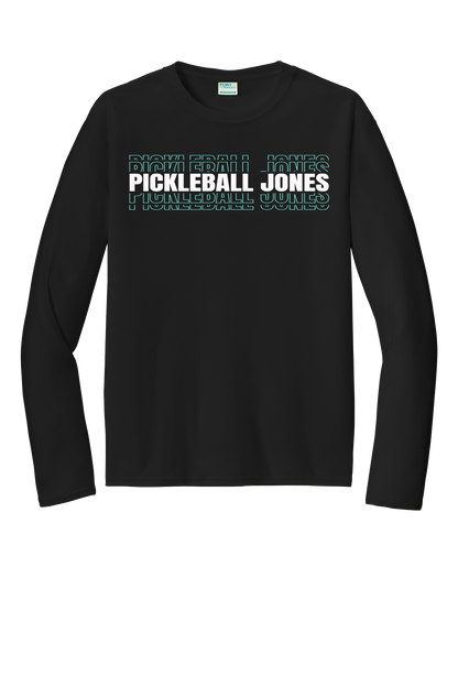 Men's Black Long Sleeve Performance w/ White and Seafoam Stacked Logo
