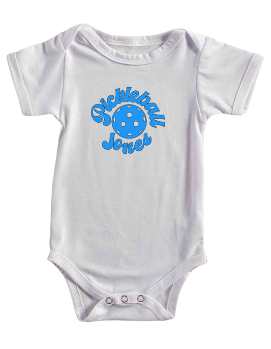 Pickleball Jones Baby Onesie Blue