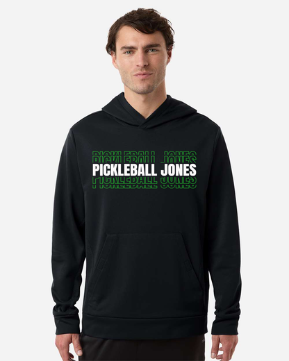 Men's Squad Hooded Tech Fleece Pullover with Stacked White/Green Logo