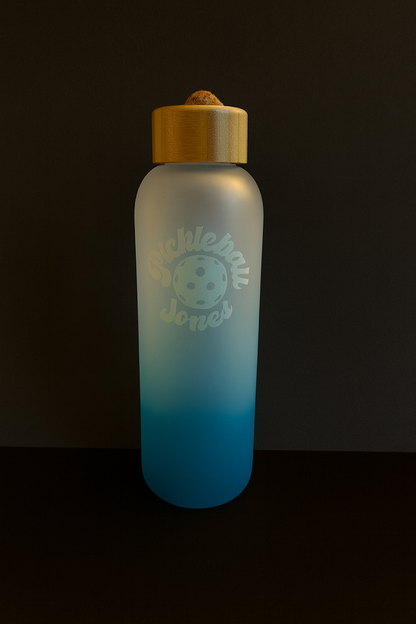 24 oz Frosted Glass Water Bottles w/ bamboo lid
