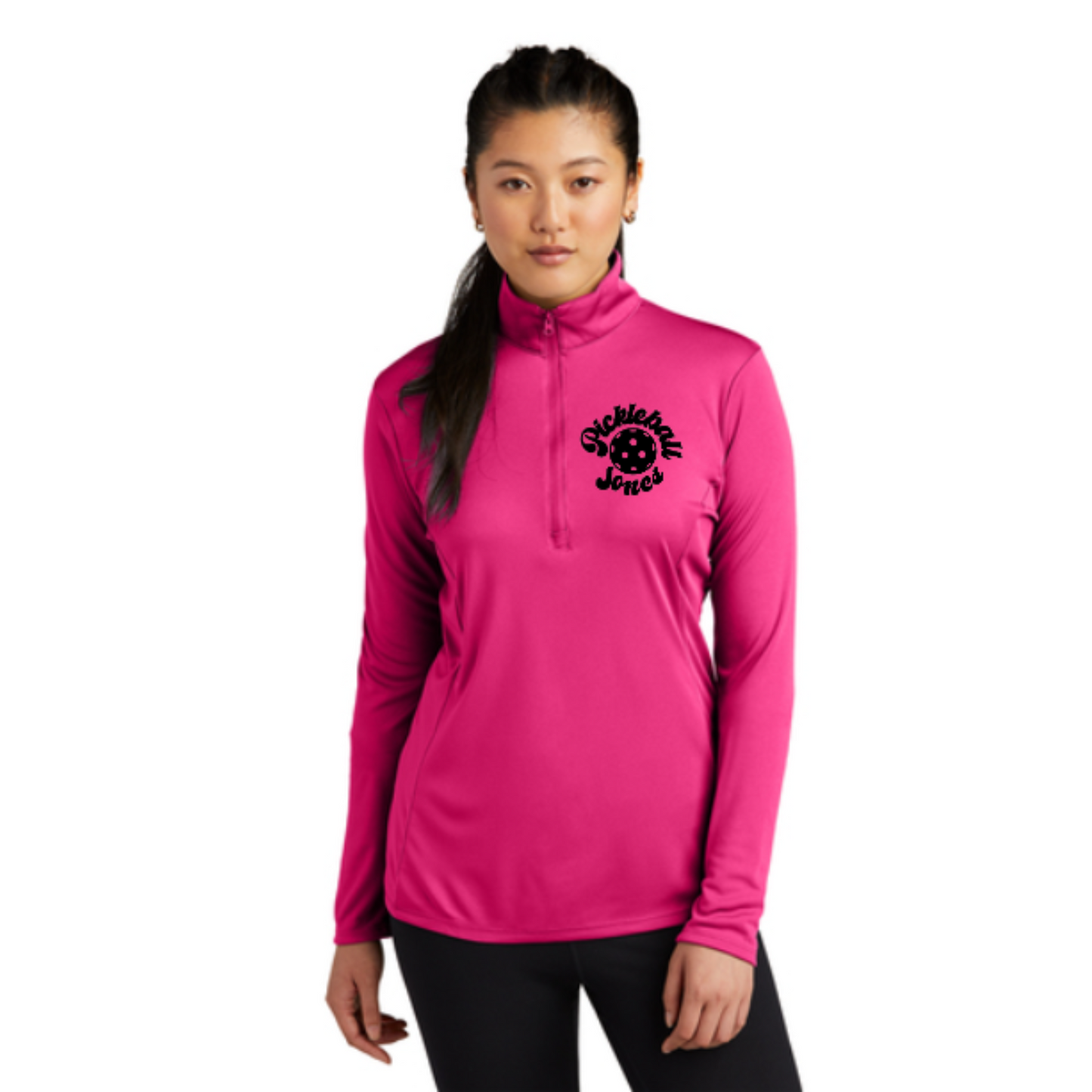 Ladies 1/4 Zip Long Sleeve Pullover Raspberry