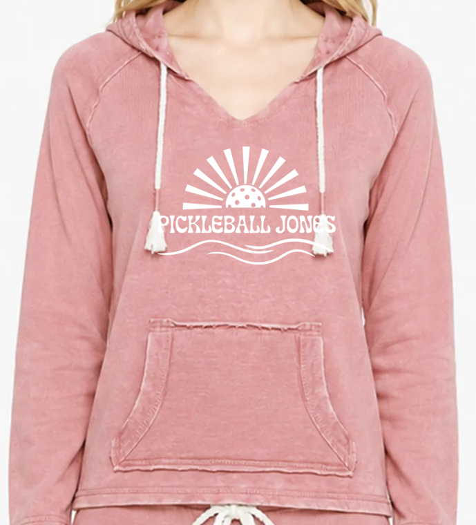 Ladies Dusty Rose Beachy Sweatshirt with White Beachy Sunset