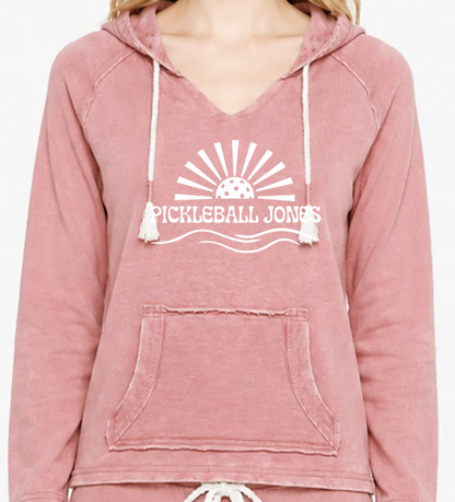 Ladies Dusty Rose Beachy Sweatshirt with White Beachy Sunset