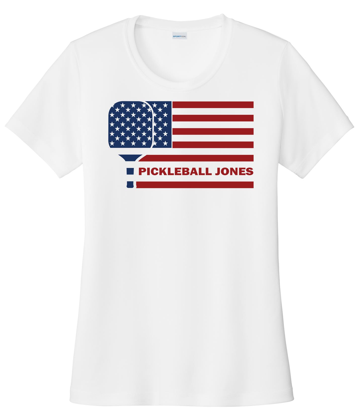 Ladies White Short Sleeve with Full Color Paddle Flag