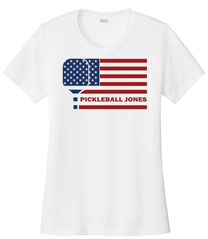 Ladies White Short Sleeve with Full Color Paddle Flag
