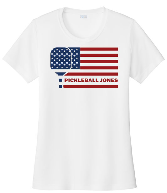Ladies White Short Sleeve with Full Color Paddle Flag