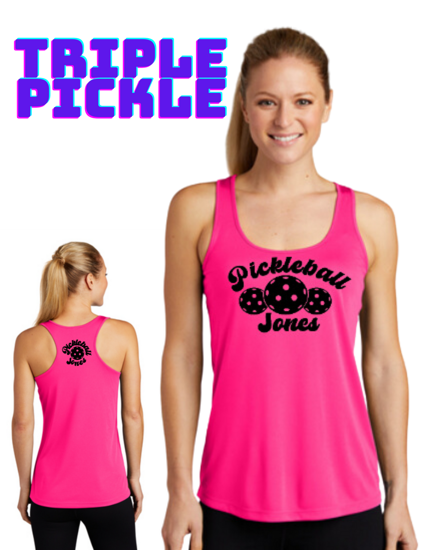 Ladies Racerback Tank Triple Pickle Neon Pink