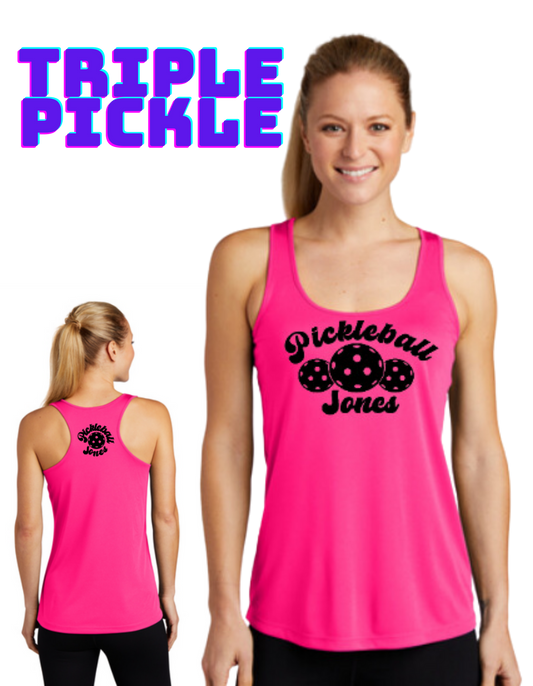 Ladies Racerback Tank Triple Pickle Neon Pink