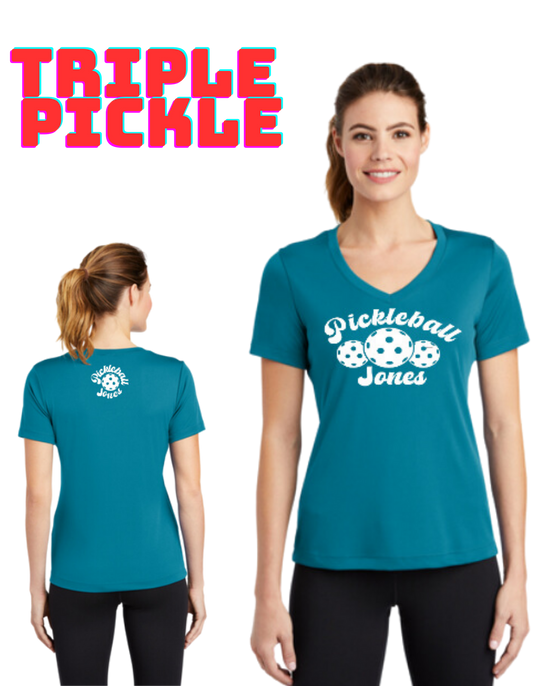 Ladies V-neck Short Sleeve Triple Pickle Tropic Blue